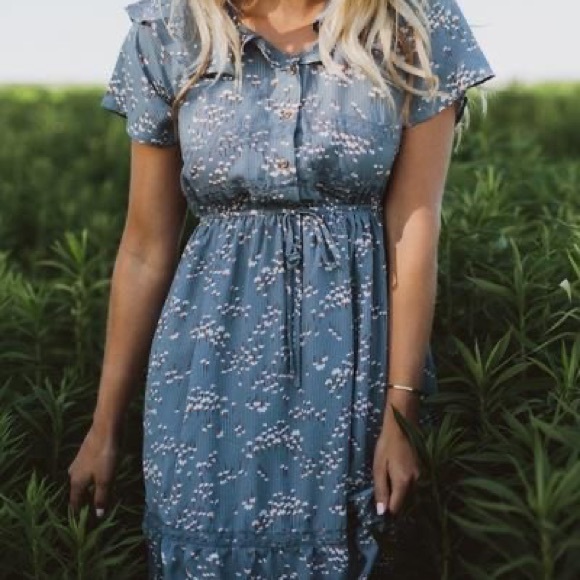 The Dutchess Floral Ruffle Dress in Blue - Picture 3 of 3